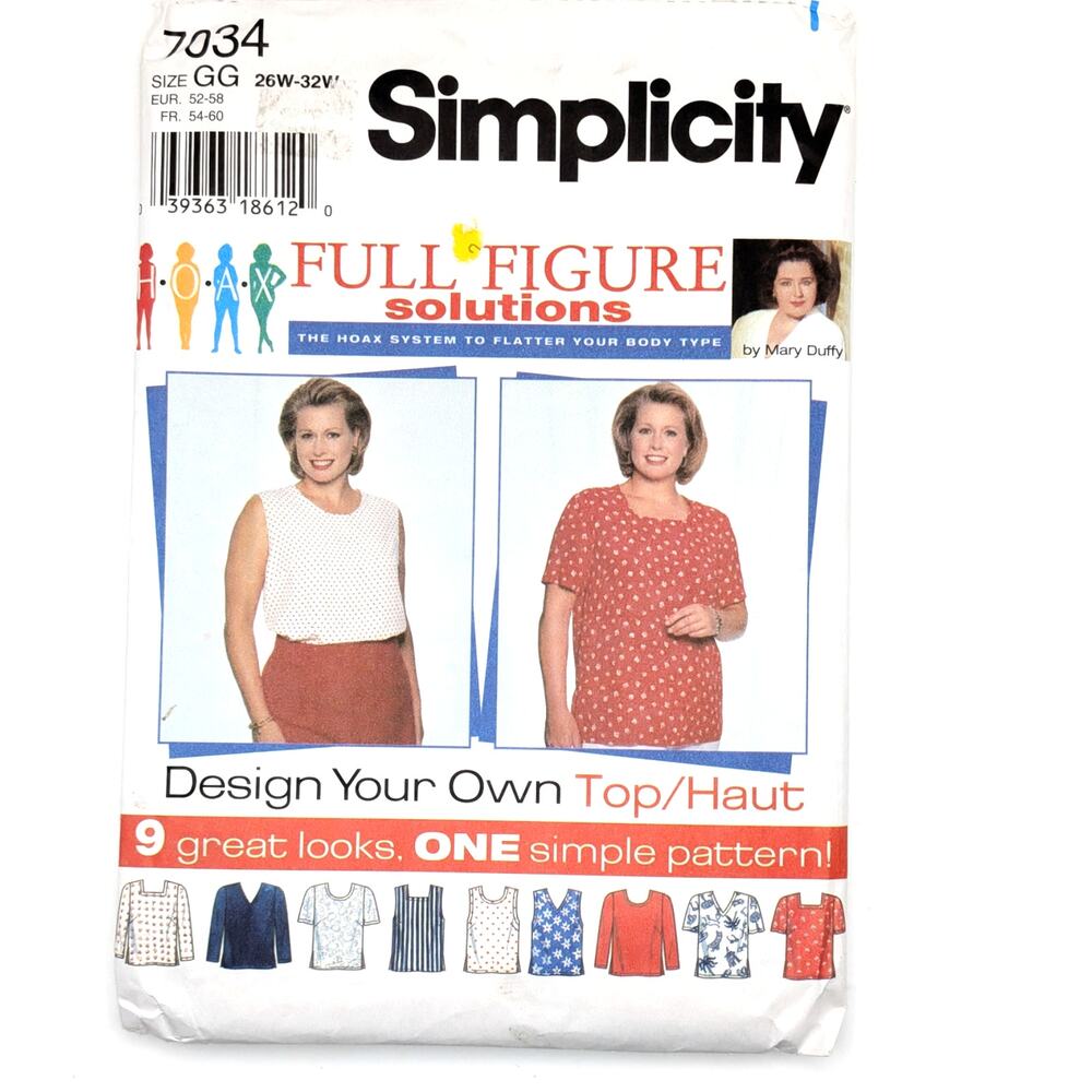 SIMPLICITY 7034 Womens Plus Size 26W 32W Top Sewing Pattern Uncut FFS 1995